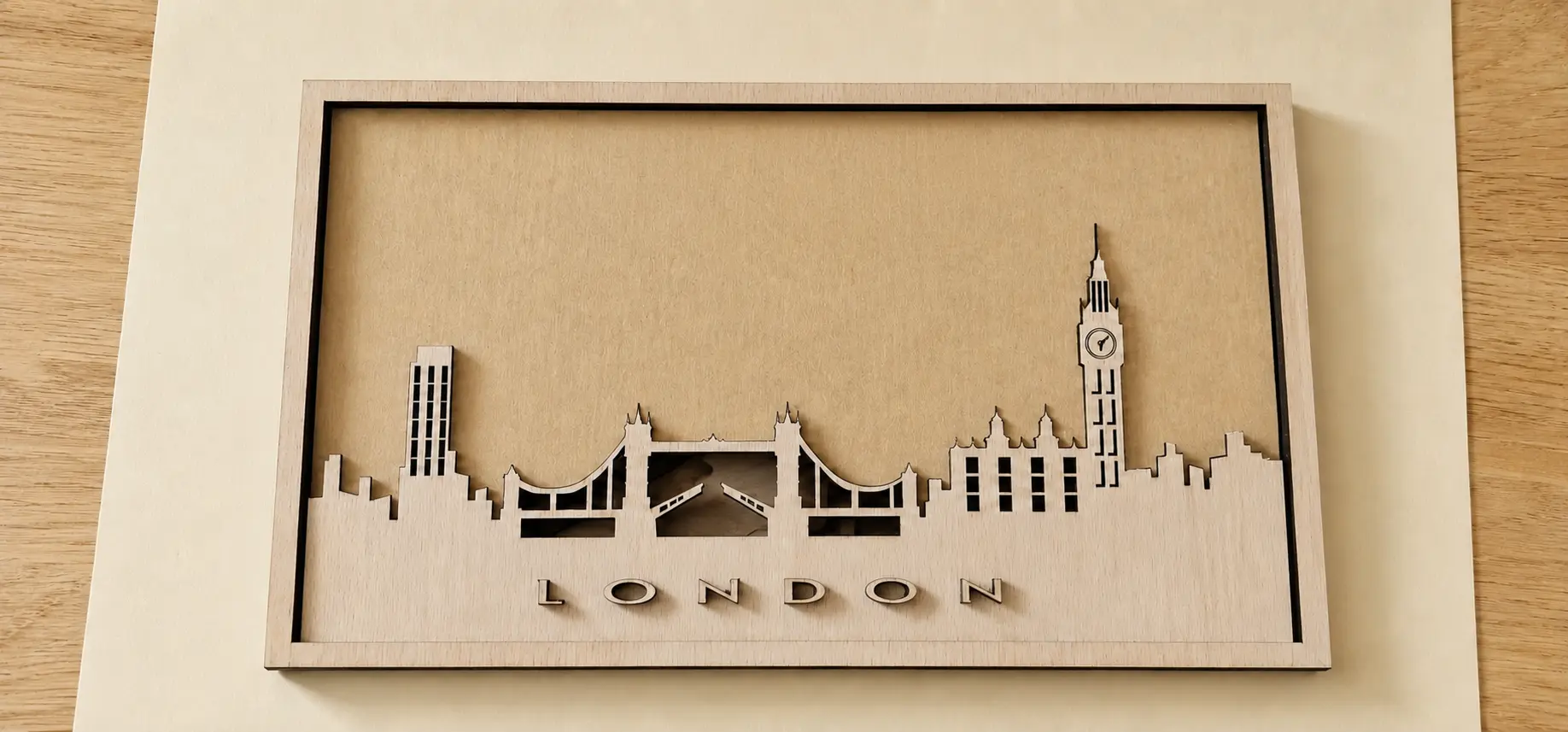 London skyline artwork seated inside its presentation packaging