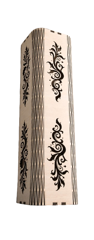 Tall wooden box with intricate laser-cut vine patterns